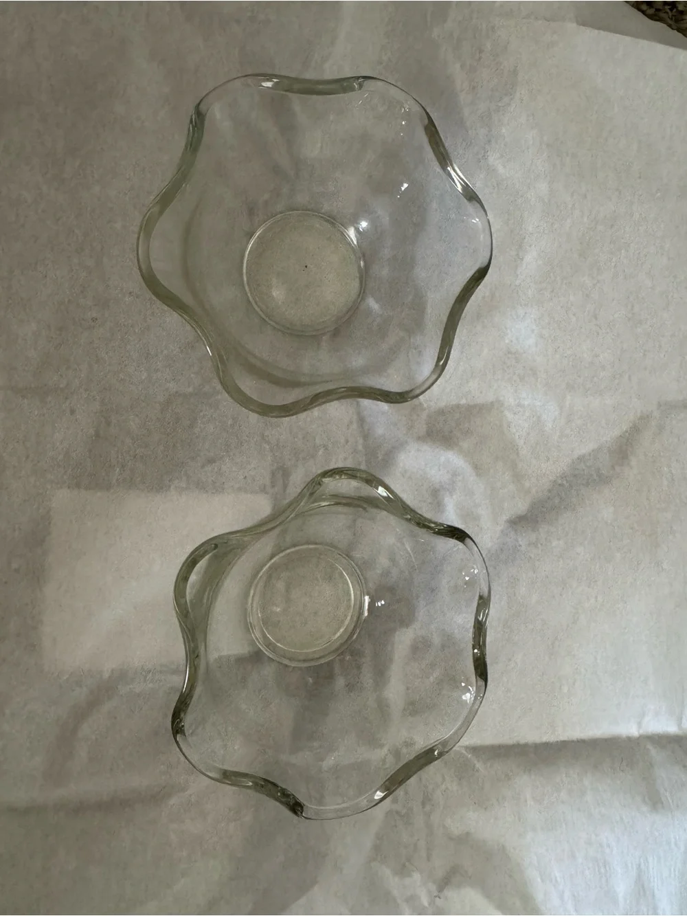 Vintage Clear Ruffled Glass Small Bowls / Dips & Dessert Dishes - Set of 2